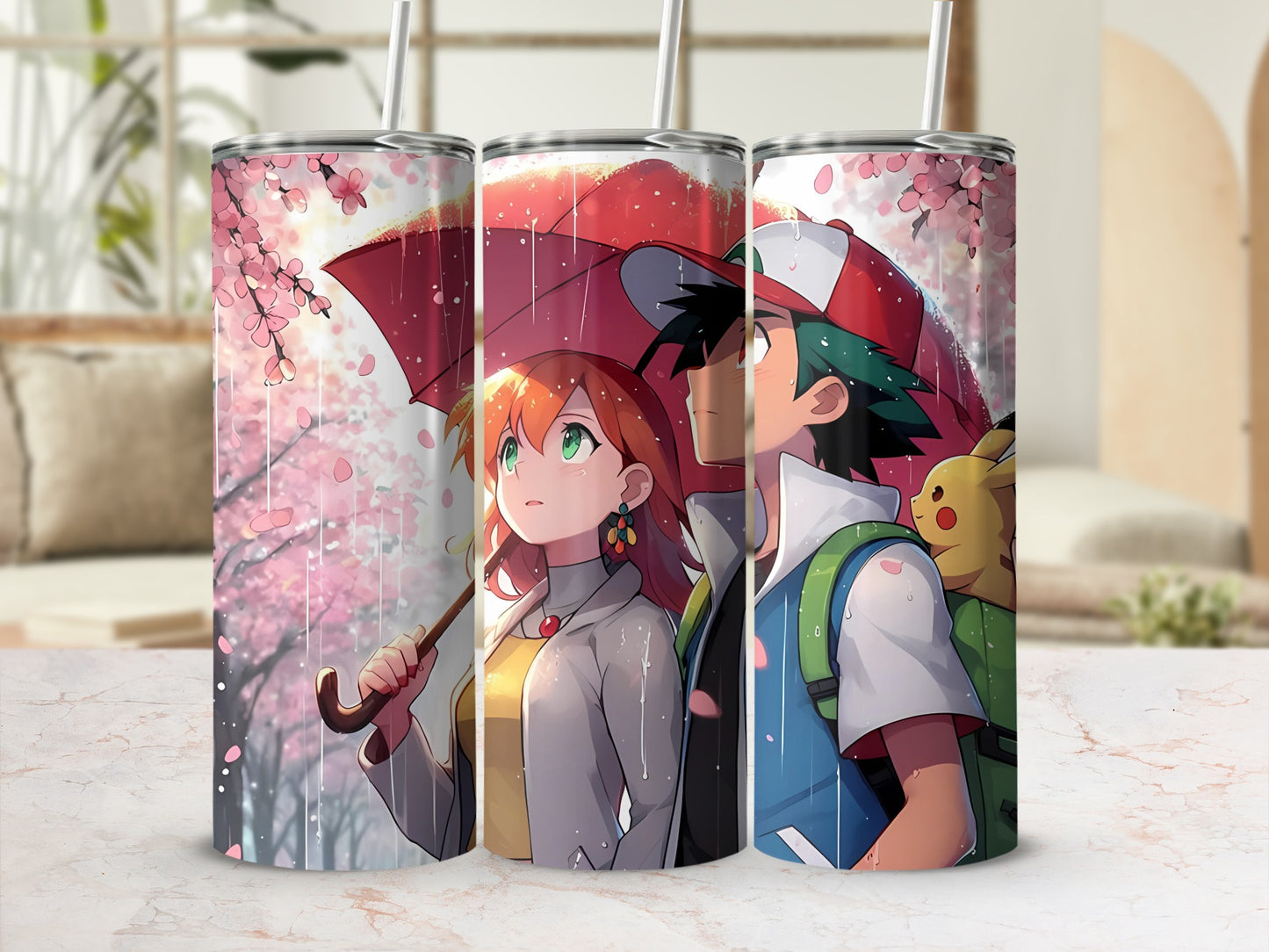 Anime Character Couple in Rain Artistic Tumbler
