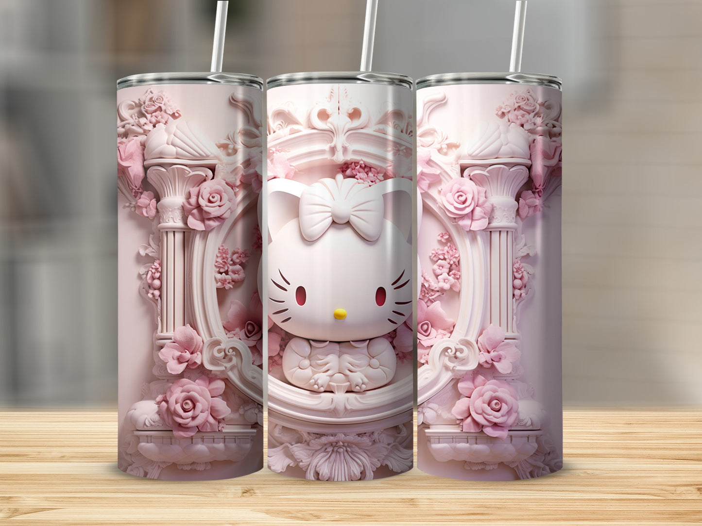 Adorable Floral Design Cute Character Tumbler Cup
