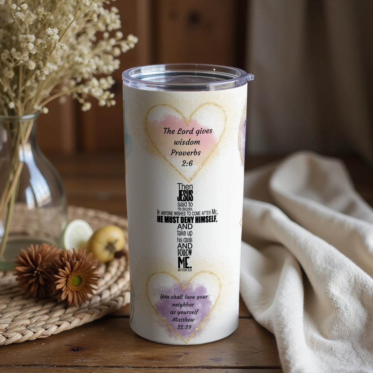 Inspirational Scripture Design Tumbler with Wisdom Quotes