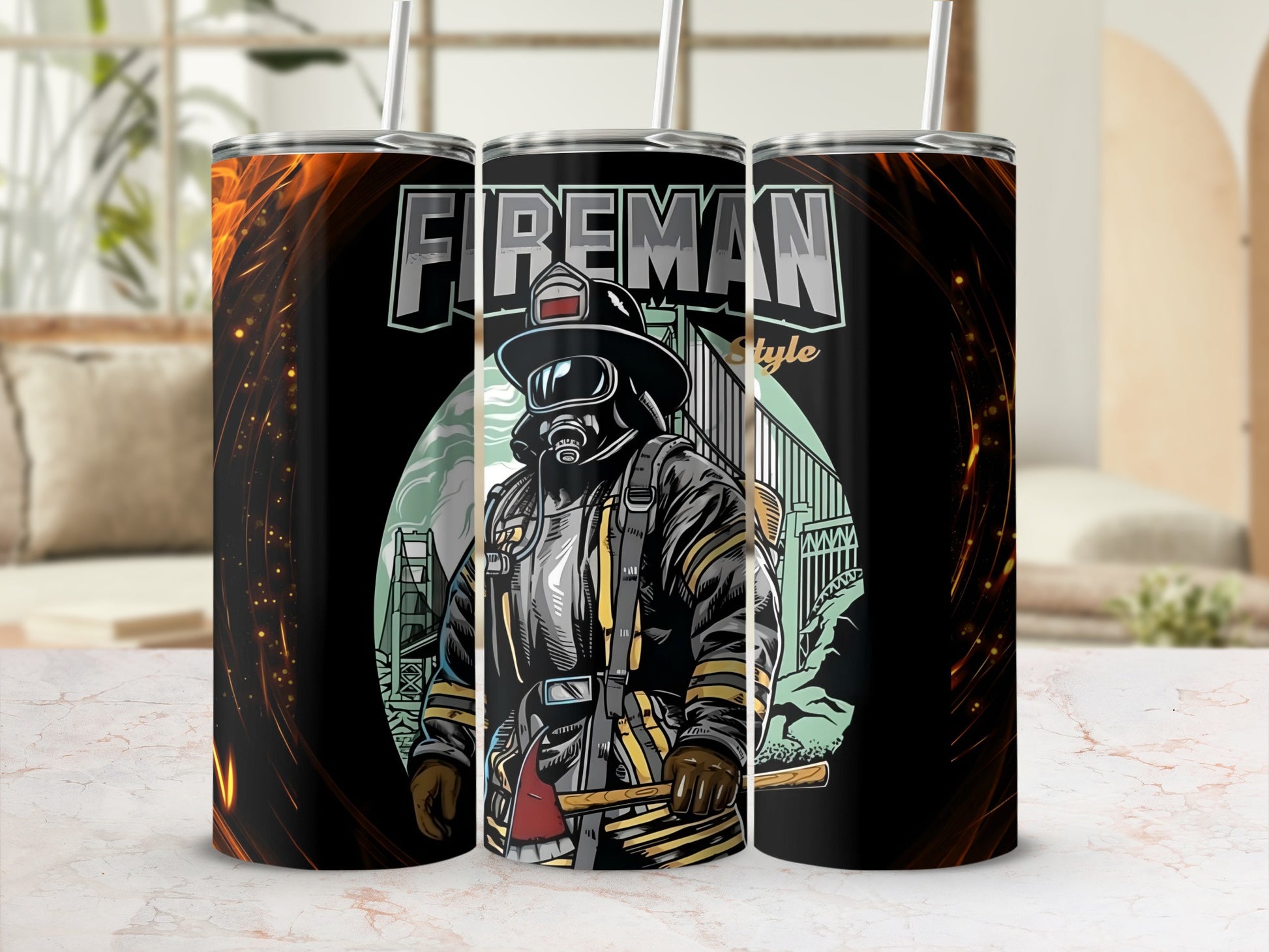 Fireman Style Illustrated Insulated Tumbler Cup