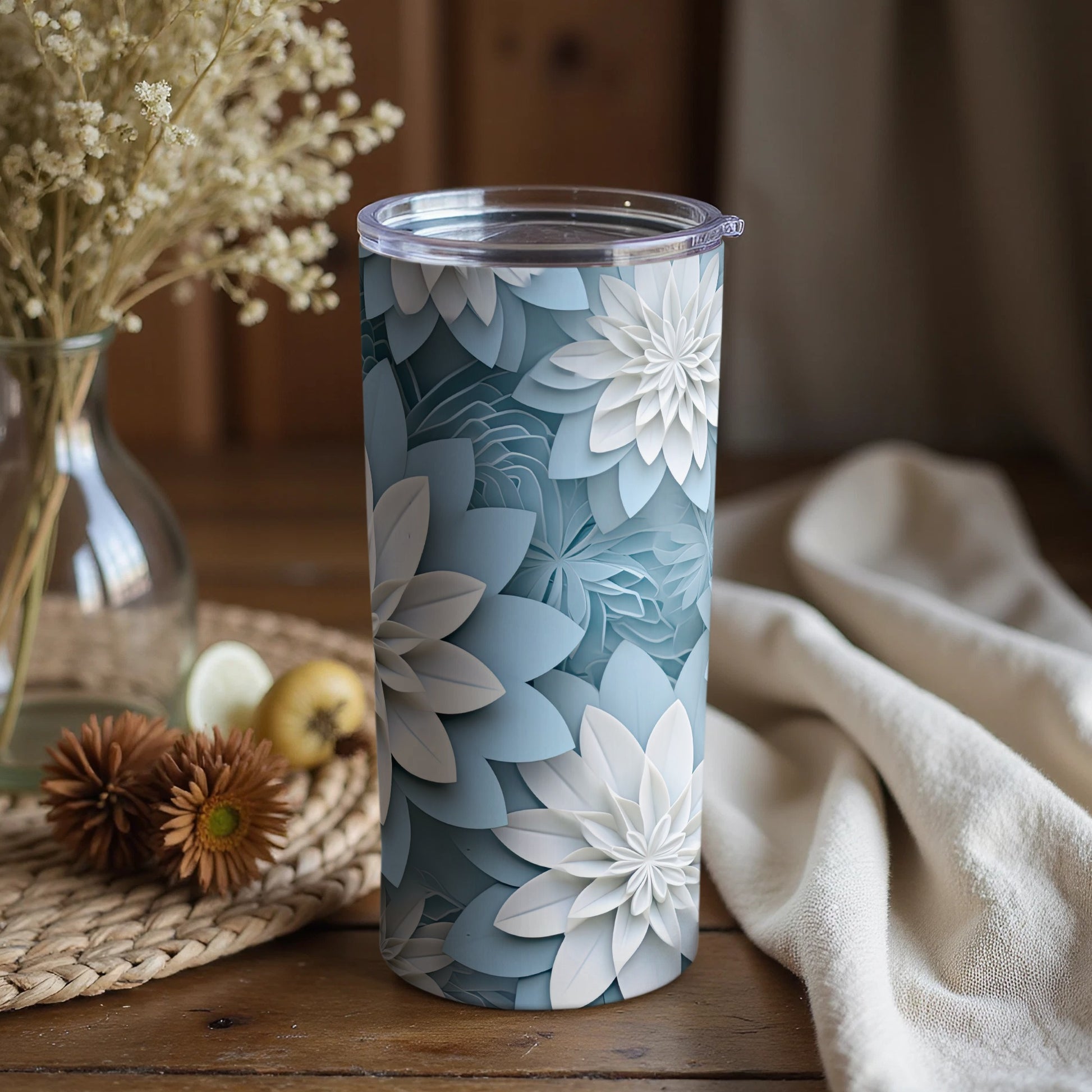 Elegant Floral Design Blue and White Tumbler