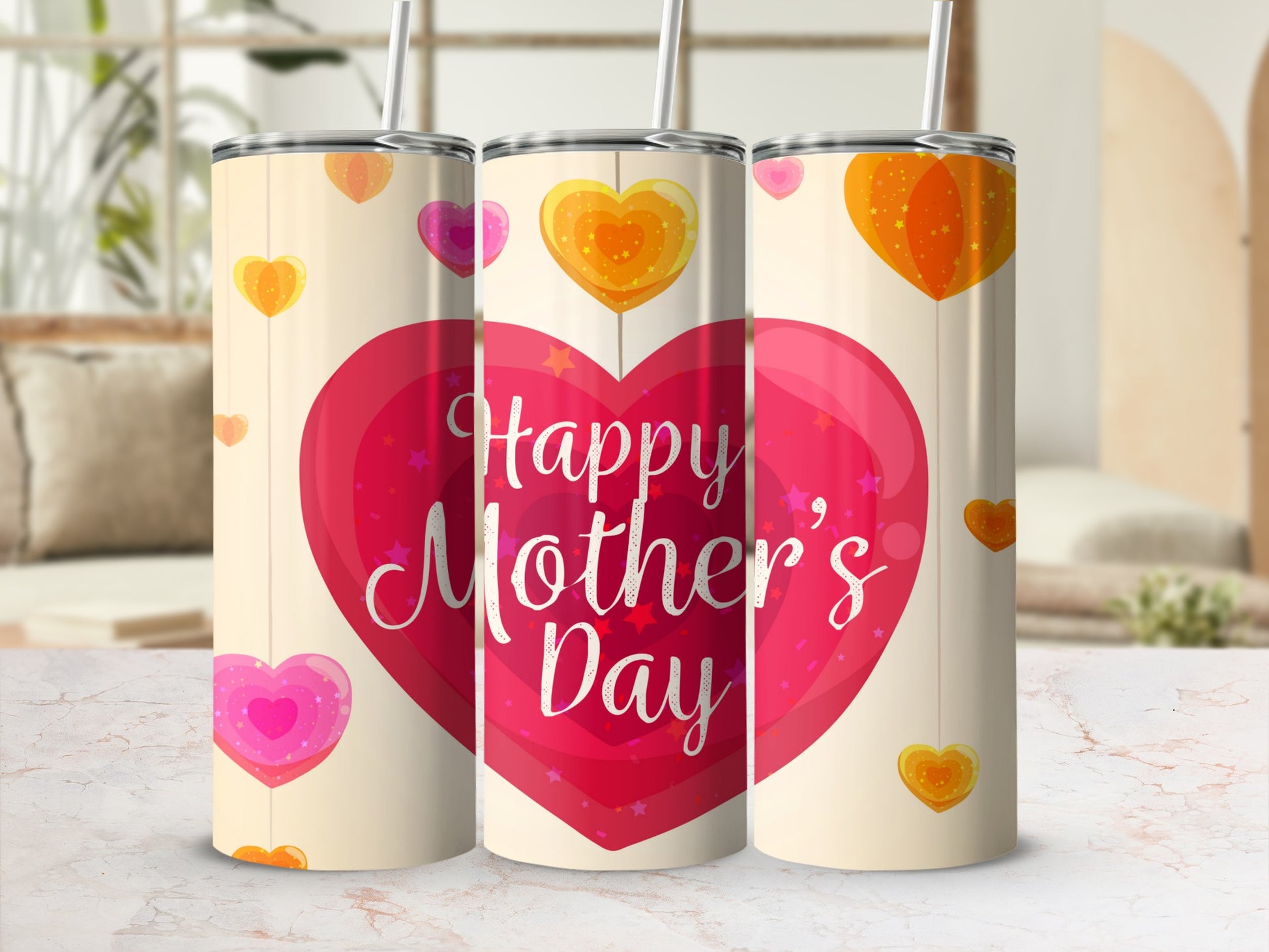Happy Mother's Day Heart Print Tumbler Cup