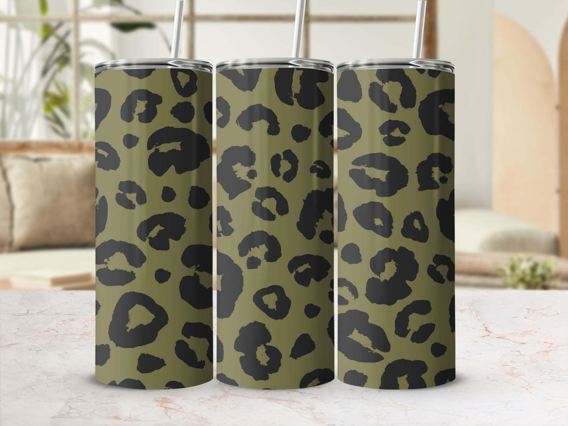 Leopard Print Tumblers with Straws for Stylish Beverages