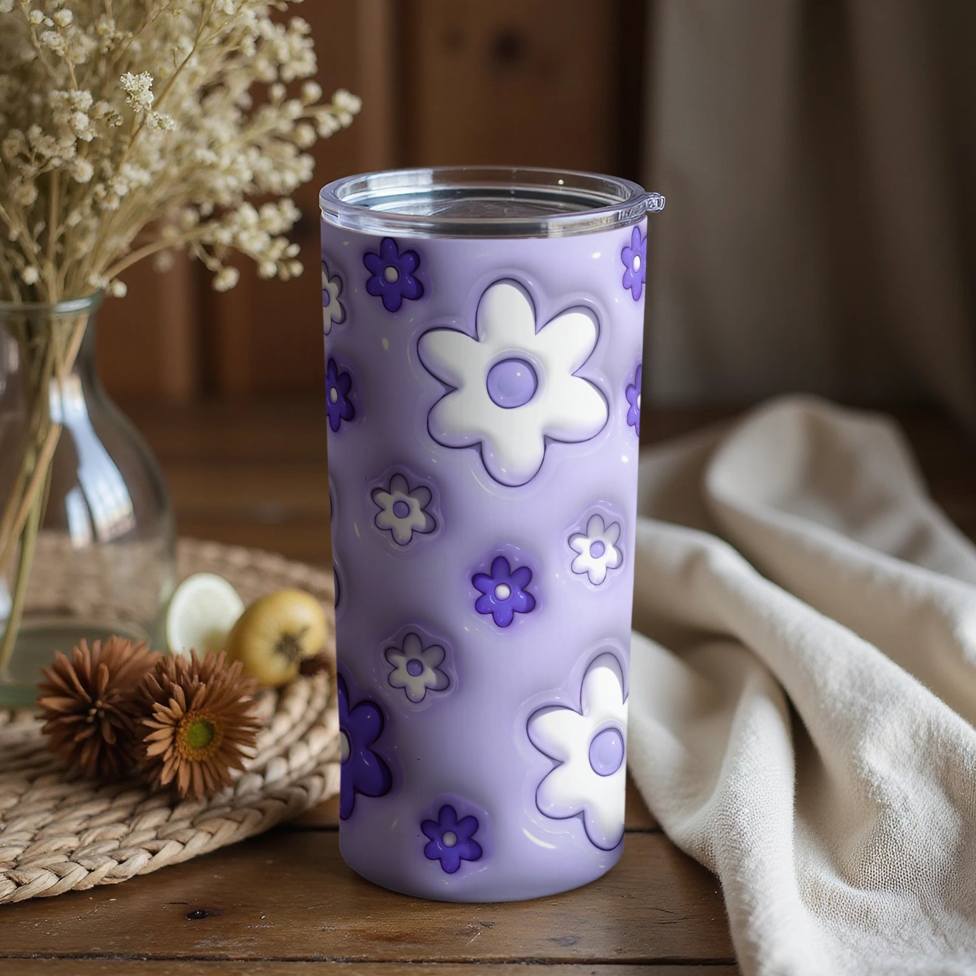 Purple and White Flower Design Tumbler