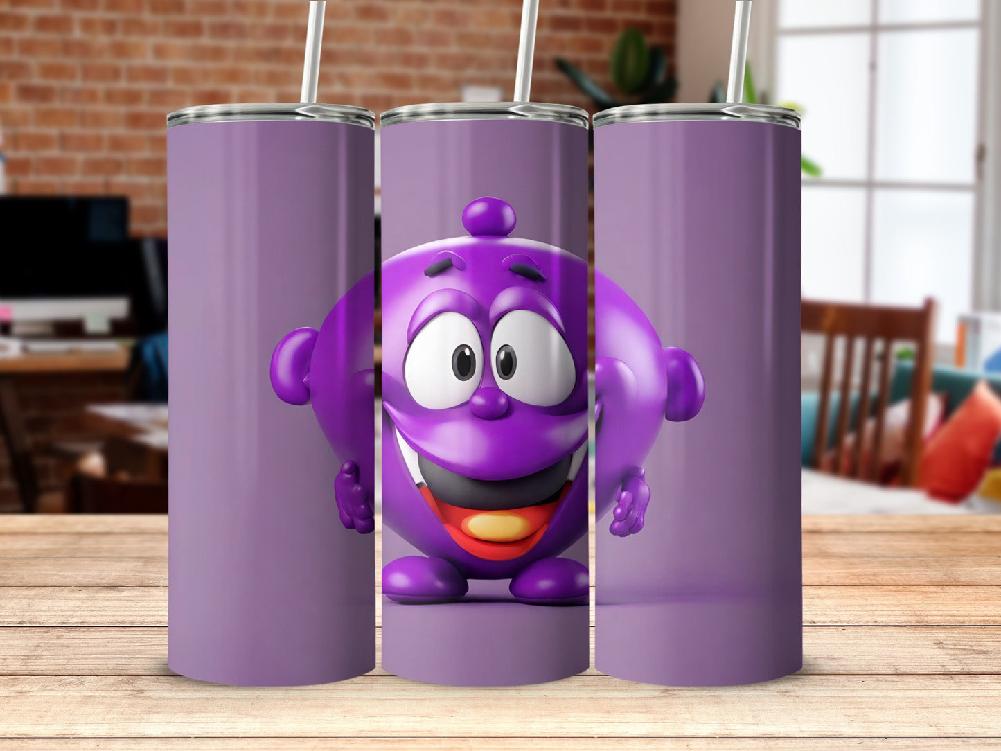 Purple Character Fun Tumbler With a Big Smile Design