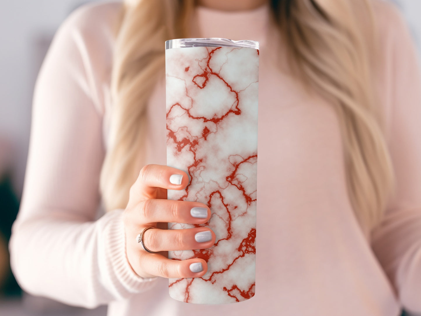 Veined Crimson on Pale Texture Abstract Design Tumblers