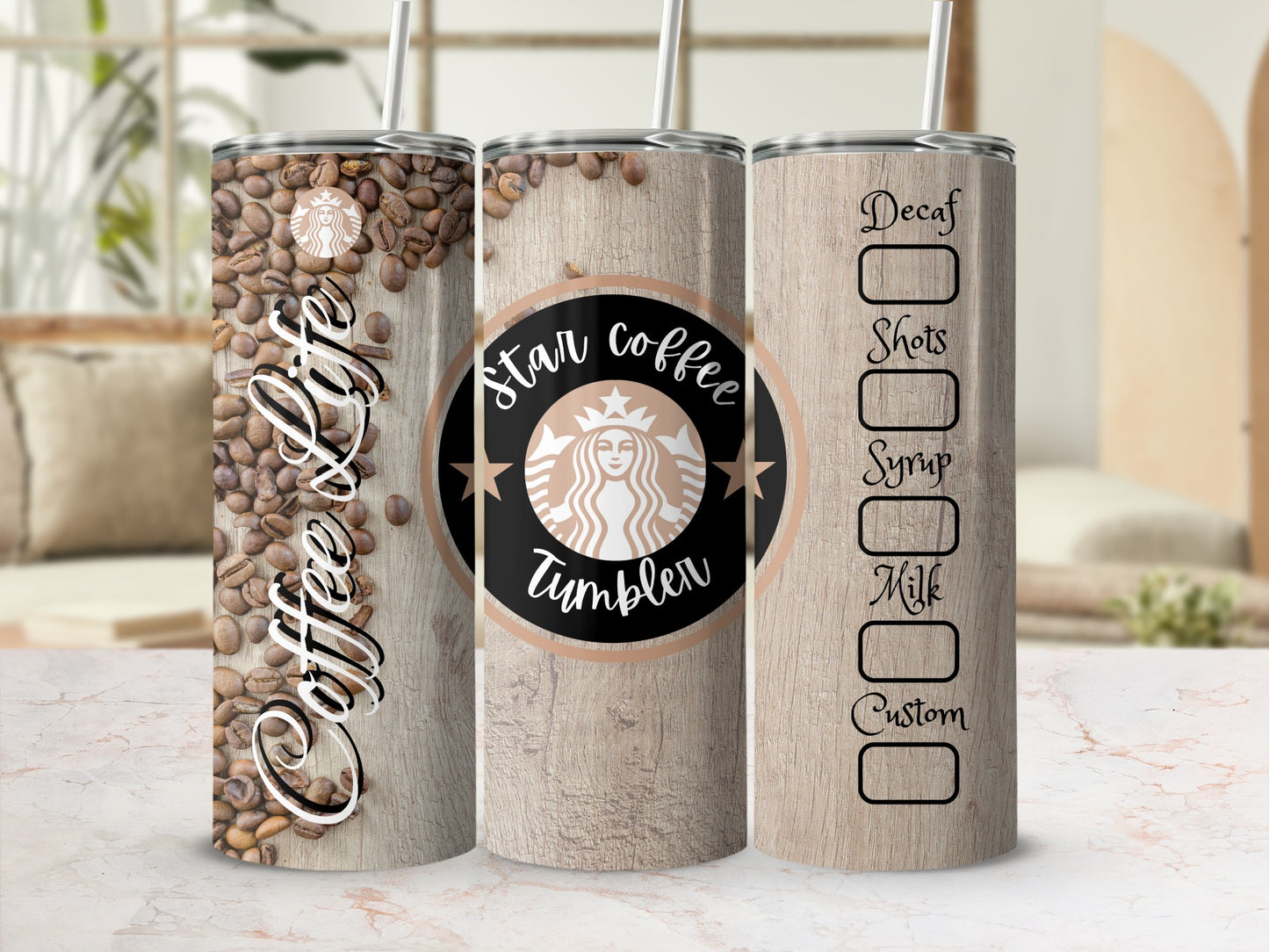 Coffee Life Star Coffee Custom Tumbler with Straw