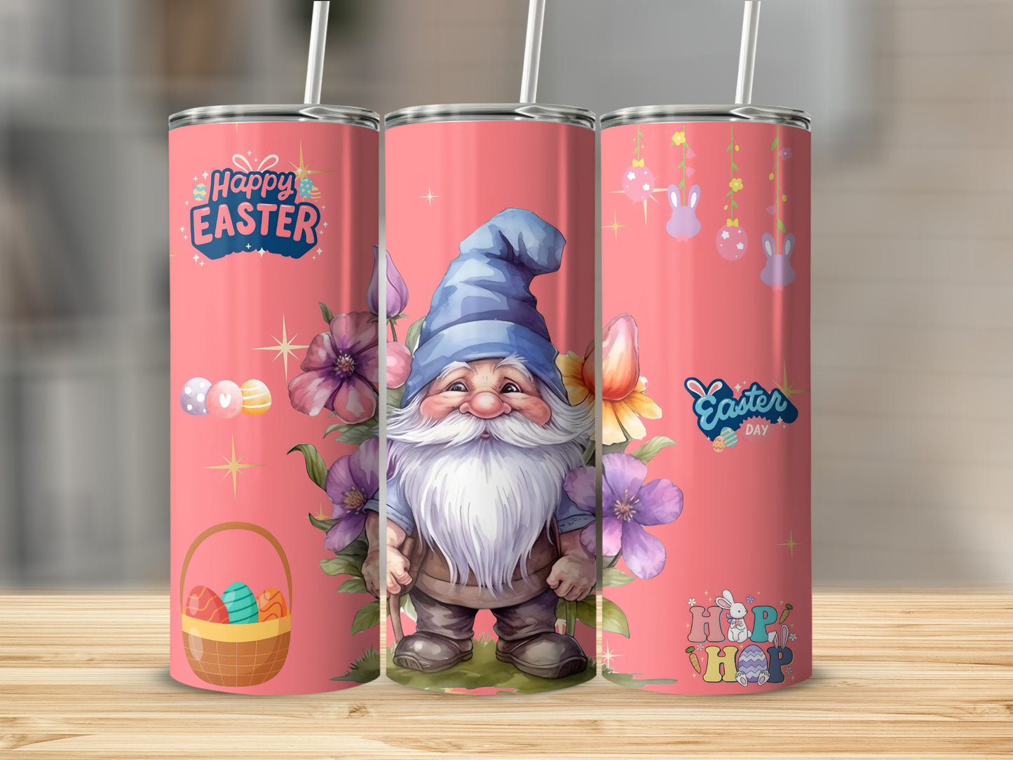 Cute Easter Gnome and Eggs Design Skinny Tumbler