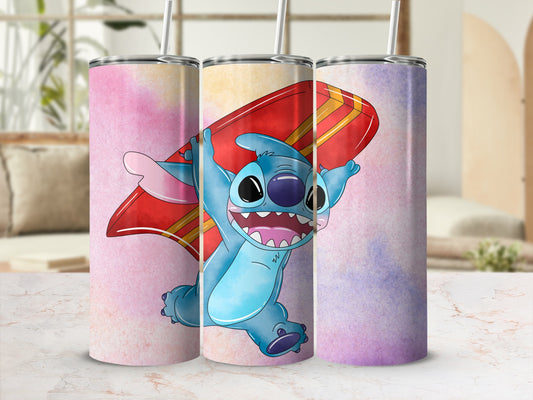 Colorful Cartoon Character with Surfboard Tumbler