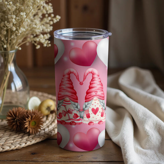 Cute Pink Gnome and Heart Valentine Themed Tumbler