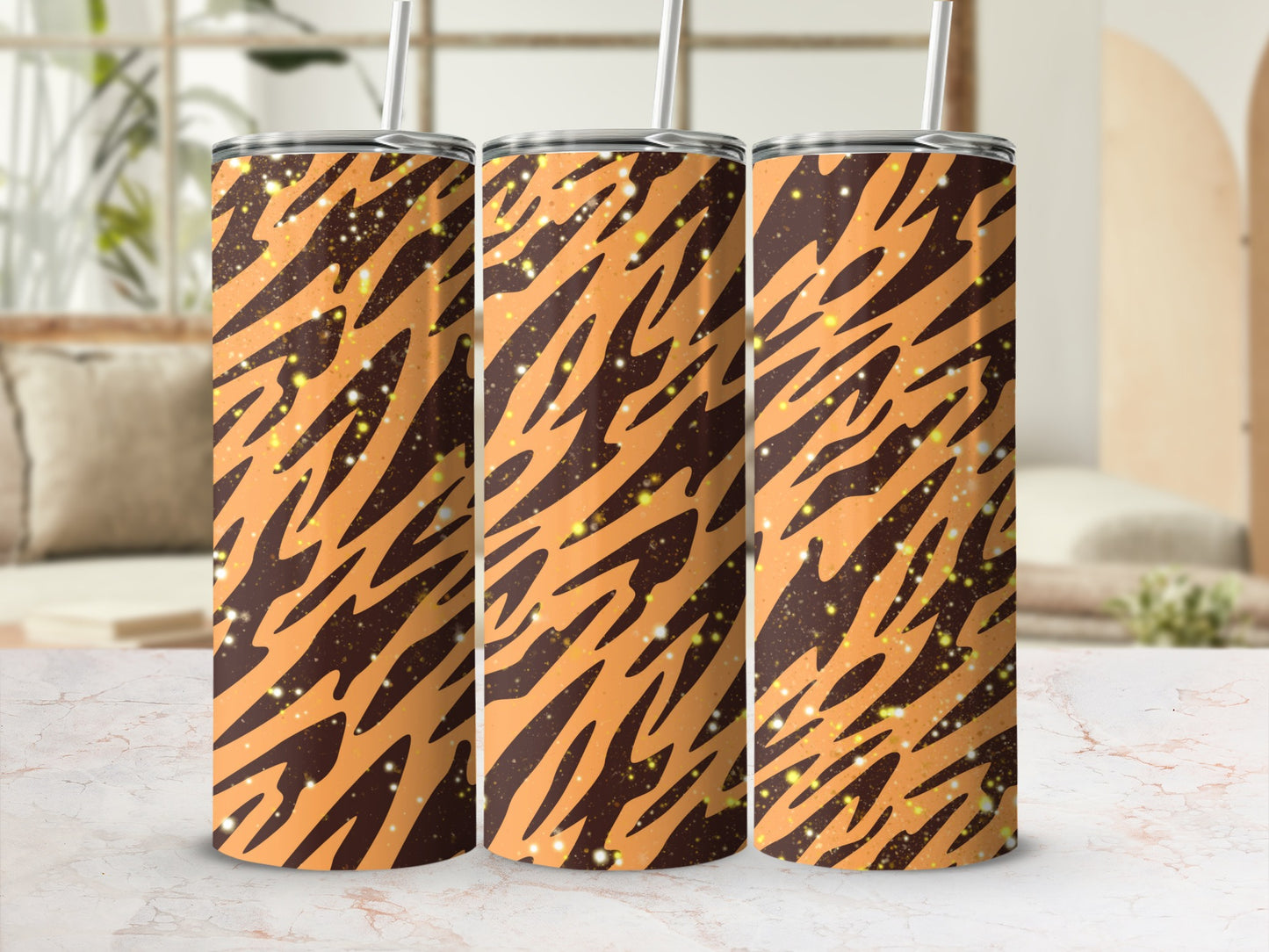 Tiger Print Tumbler with Glitter Effect Tumbler