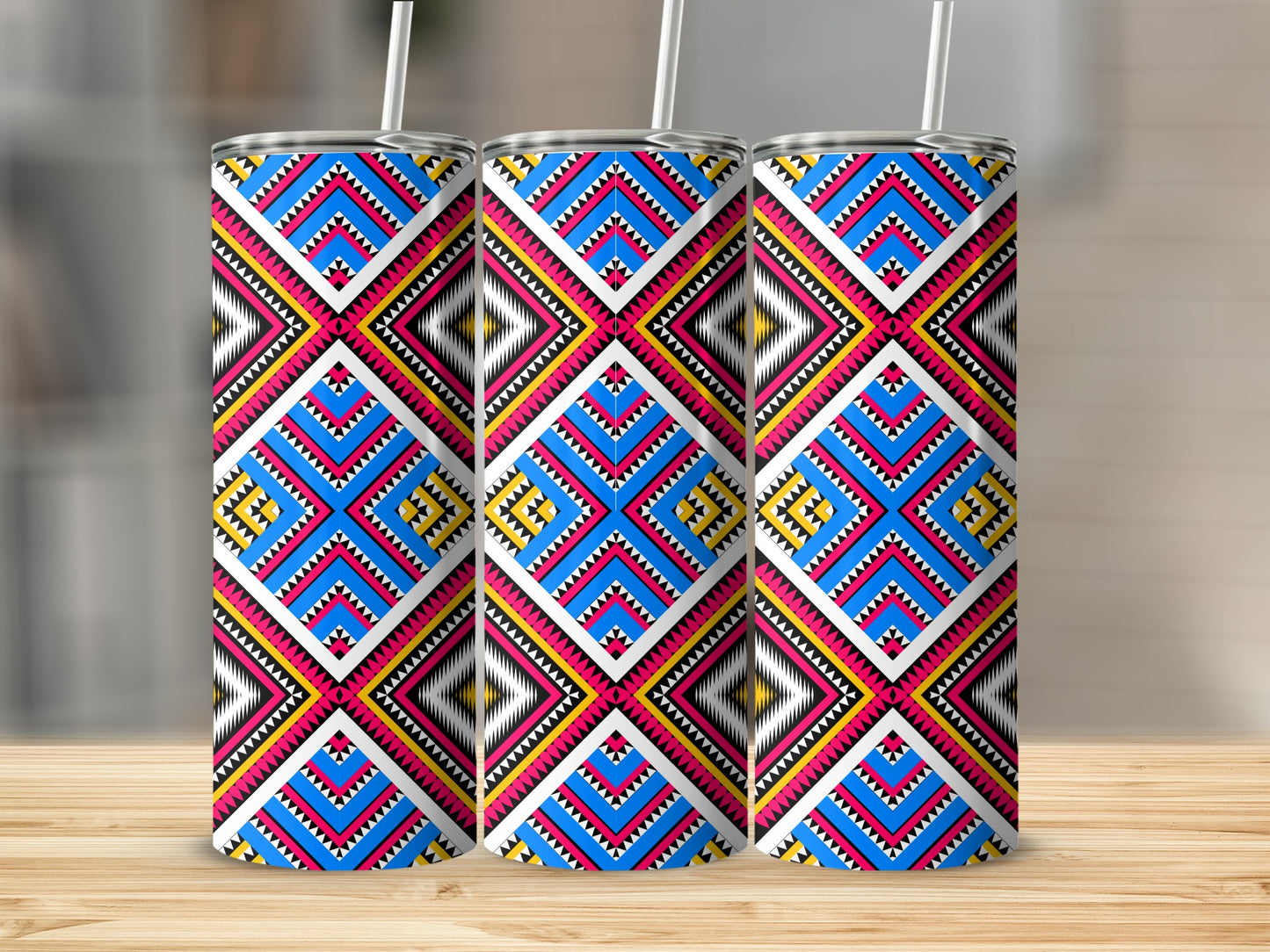 Geometric Pattern Colorful Insulated Drink Tumbler