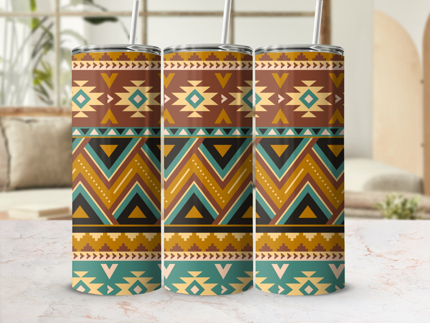 Aztec Patterned Insulated Tumbler Drinking Cup