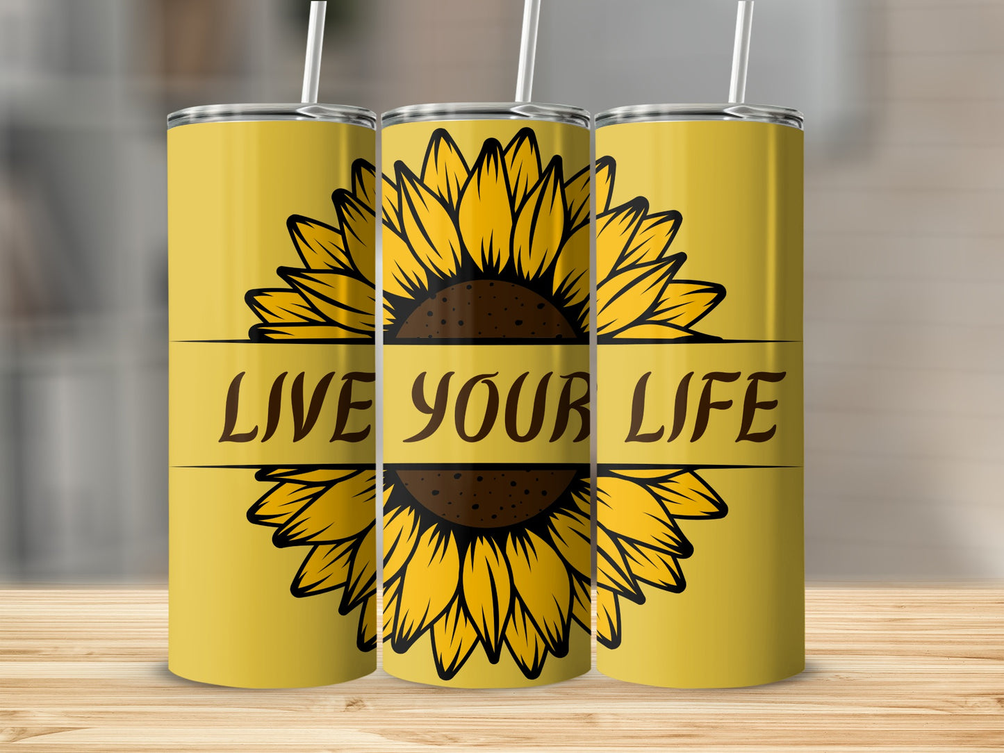 Live Your Life Sunflower Print Tumbler Cup