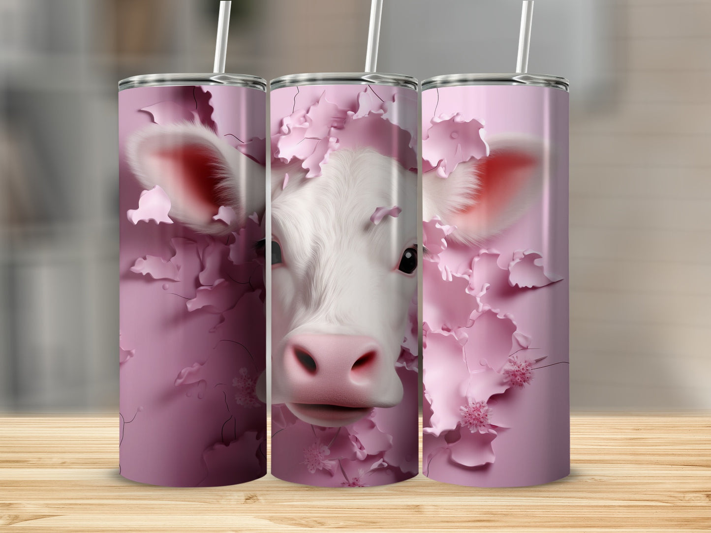 Cute Pink Petal Cow Face Design White Calf Product Type