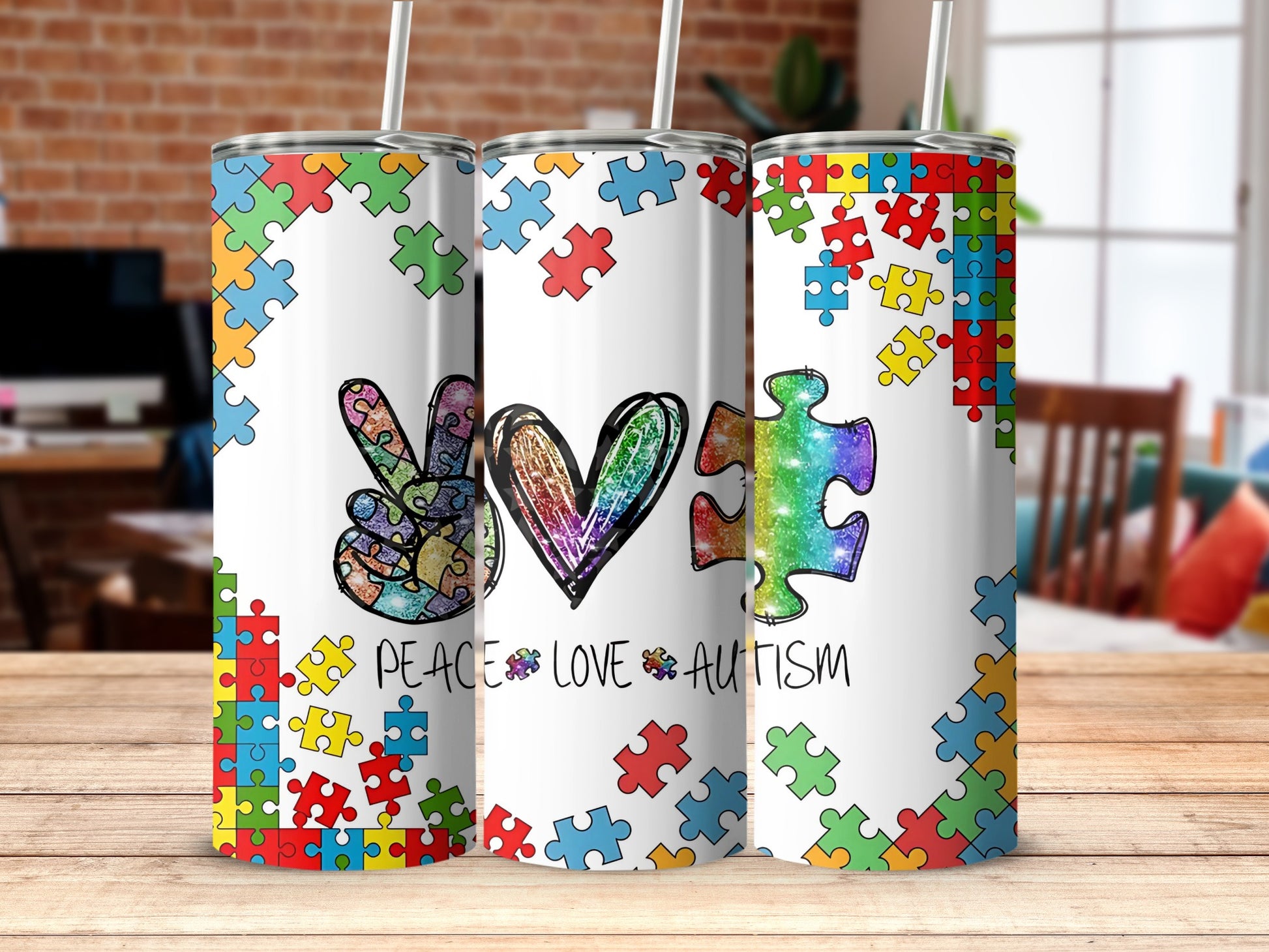 Peace Love Autism Puzzle Display Product