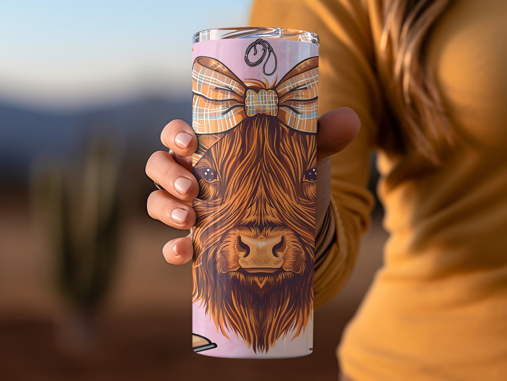 Cute Highland Cow With Bow Design Tumbler Cup