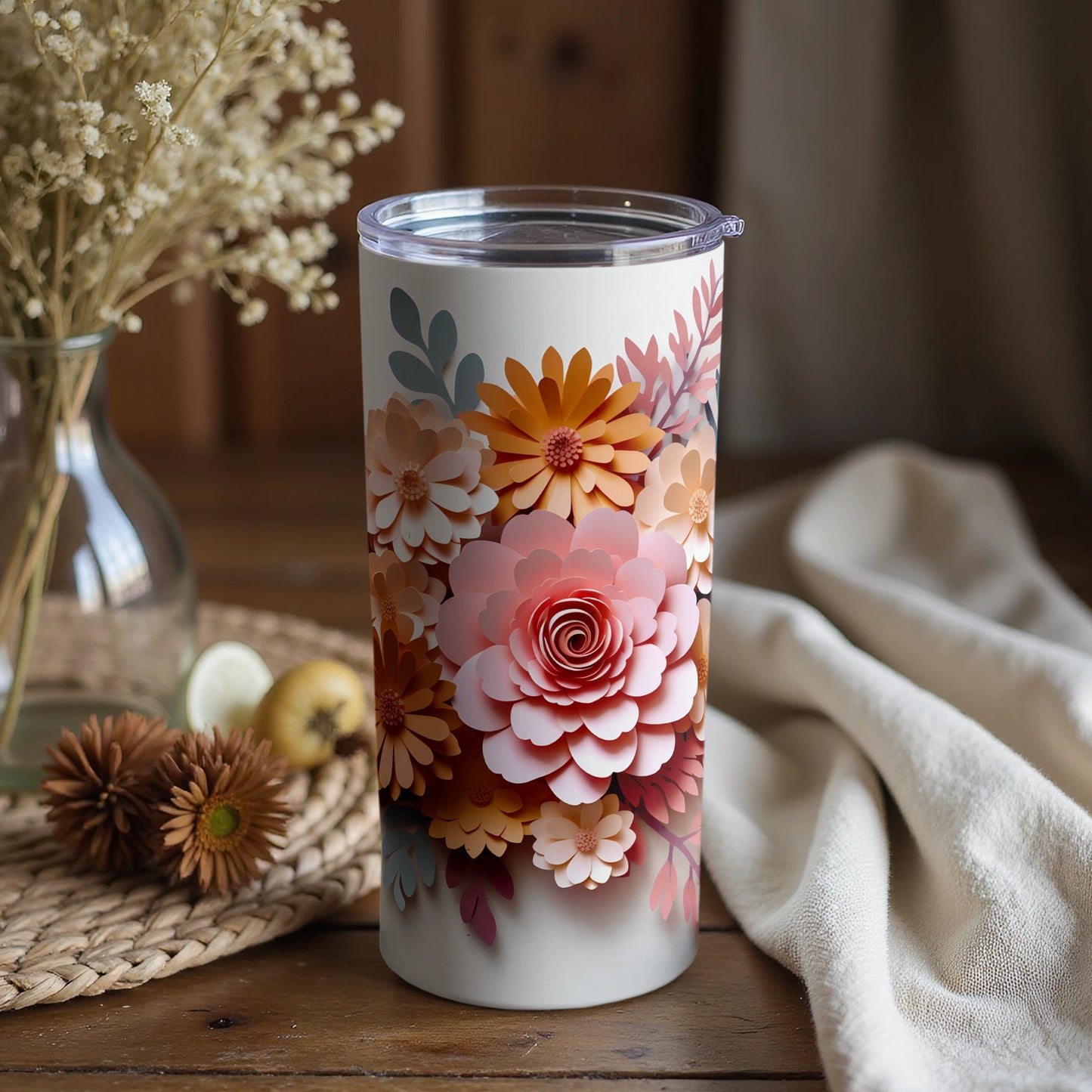 Colorful Floral Design Insulated Travel Tumbler Product