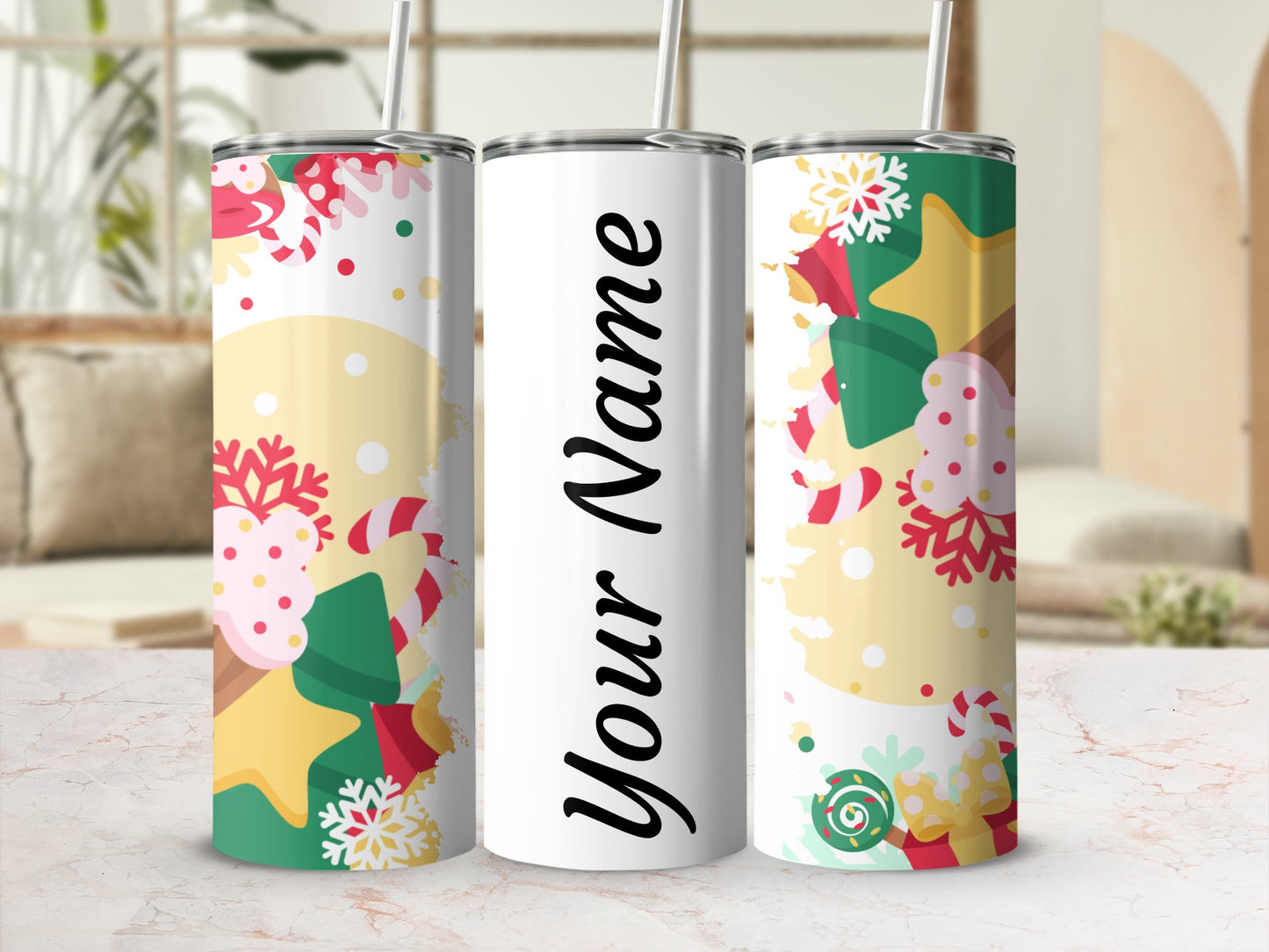 Personalized Holiday Theme Tumbler with Your Name