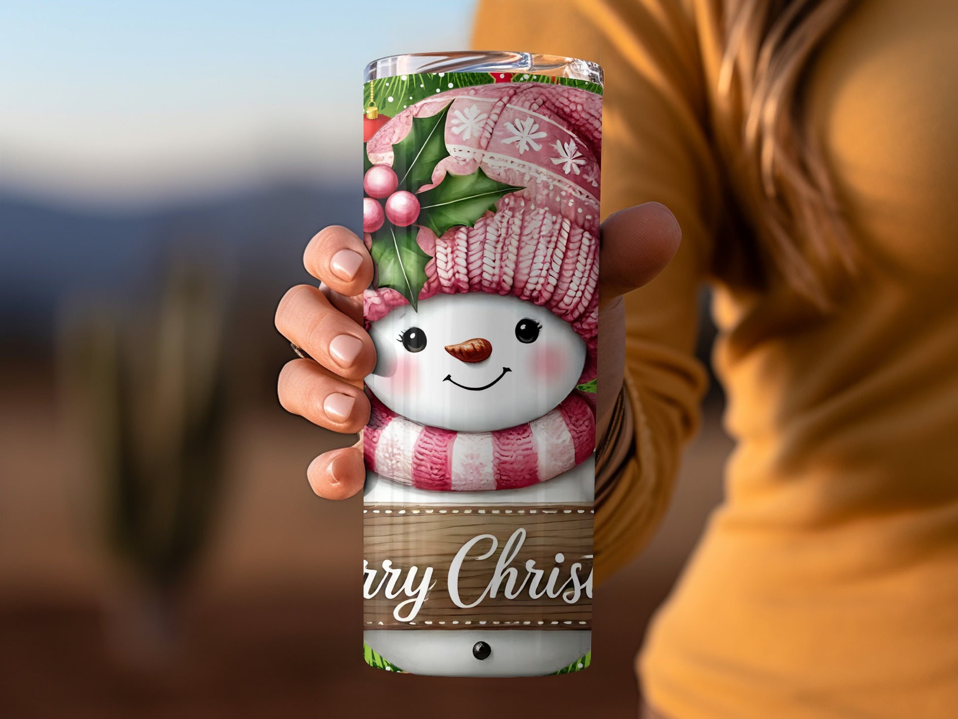 Cute Snowman with Holly Christmas Holiday Tumbler Product