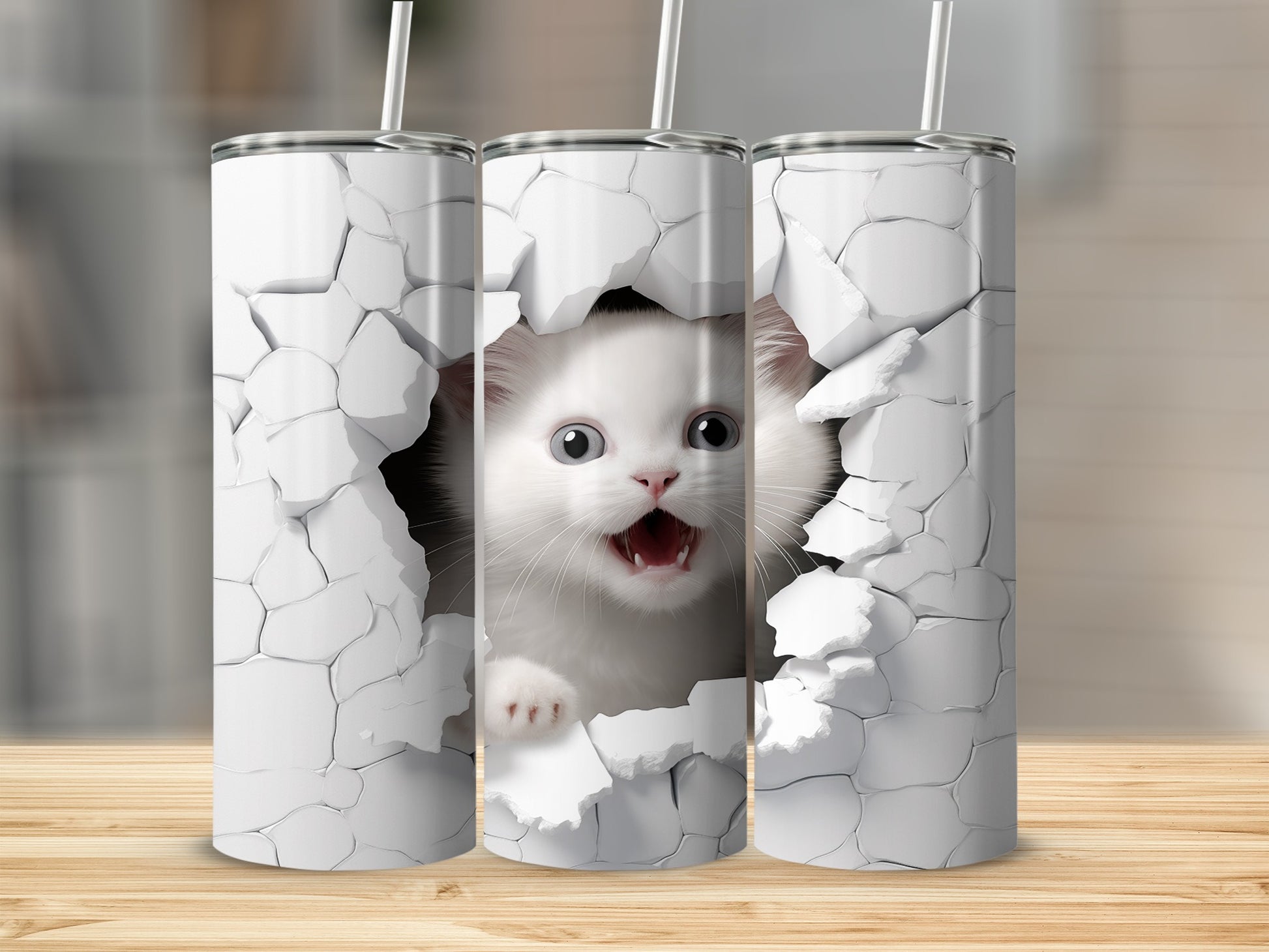 Cute Cat Breaking Through Wall Design Tumbler Product