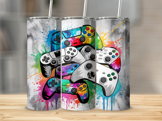 Colorful Gaming Controllers Pattern Graphic Tumbler