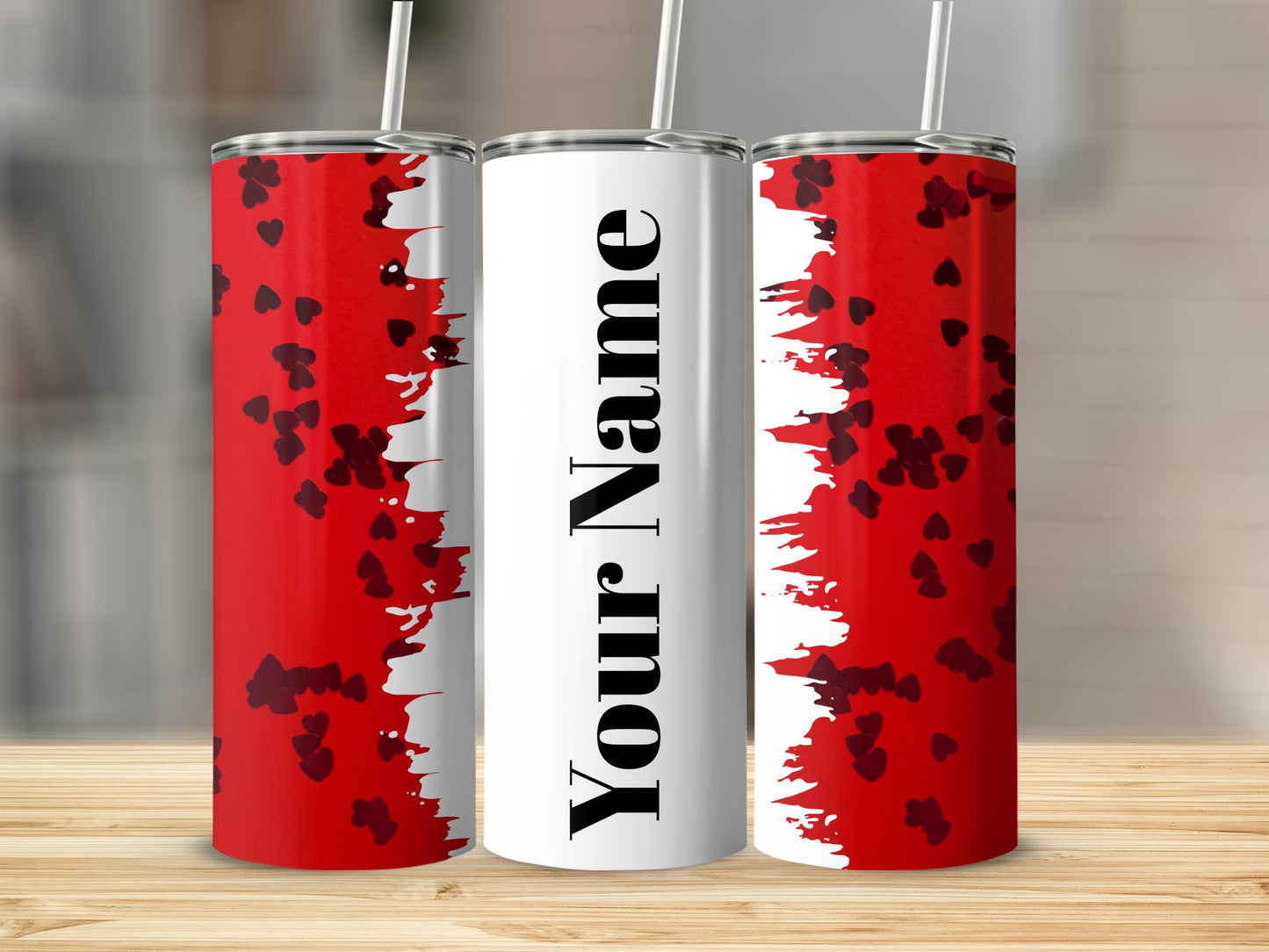 Customizable Red Heart Design Tumbler with Name