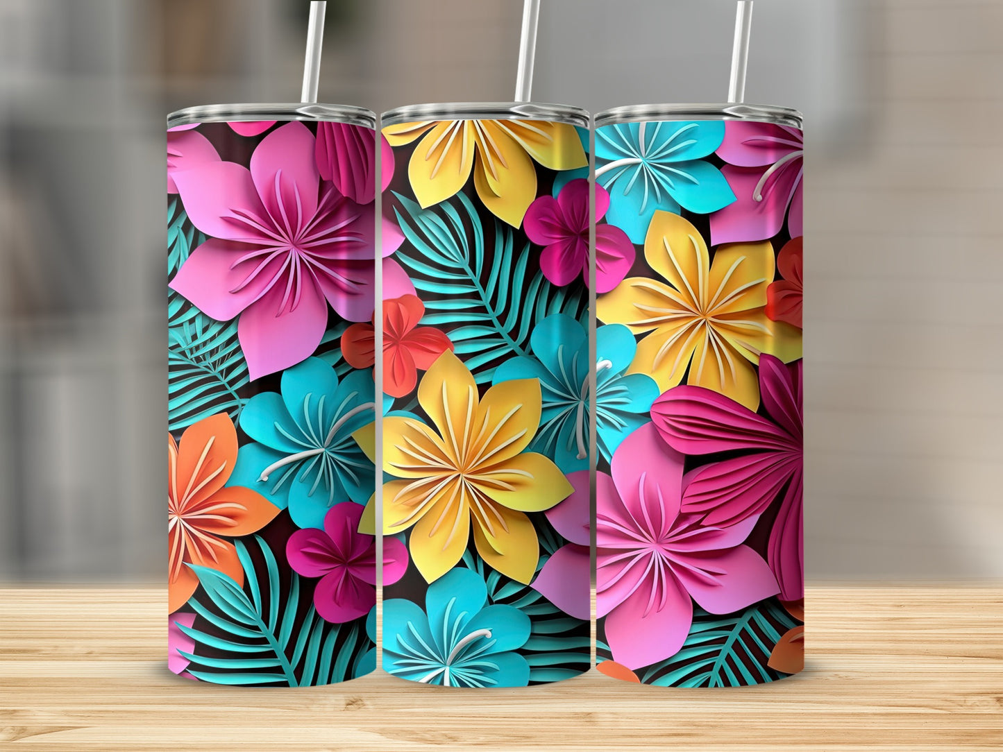 Colorful Flower Patterned Slim Tumbler Design