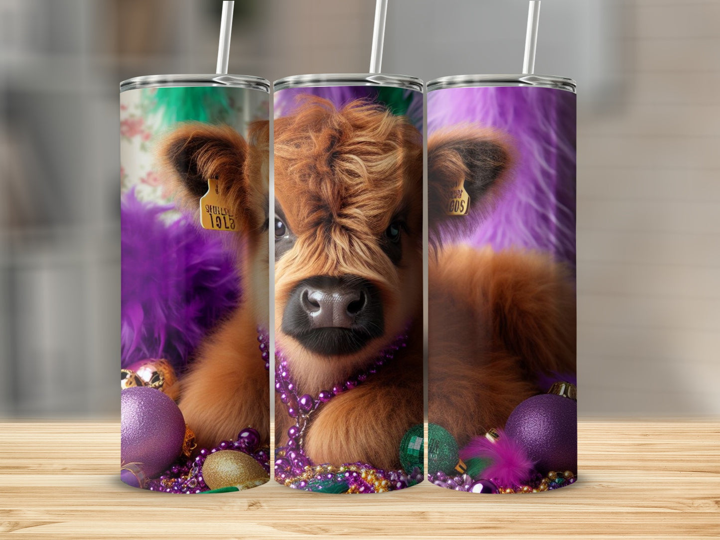 Cute Highland Cow Tumbler with Beads and Holiday Decor