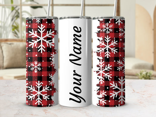 Personalized Snowflake Plaid Tumbler with Your Name