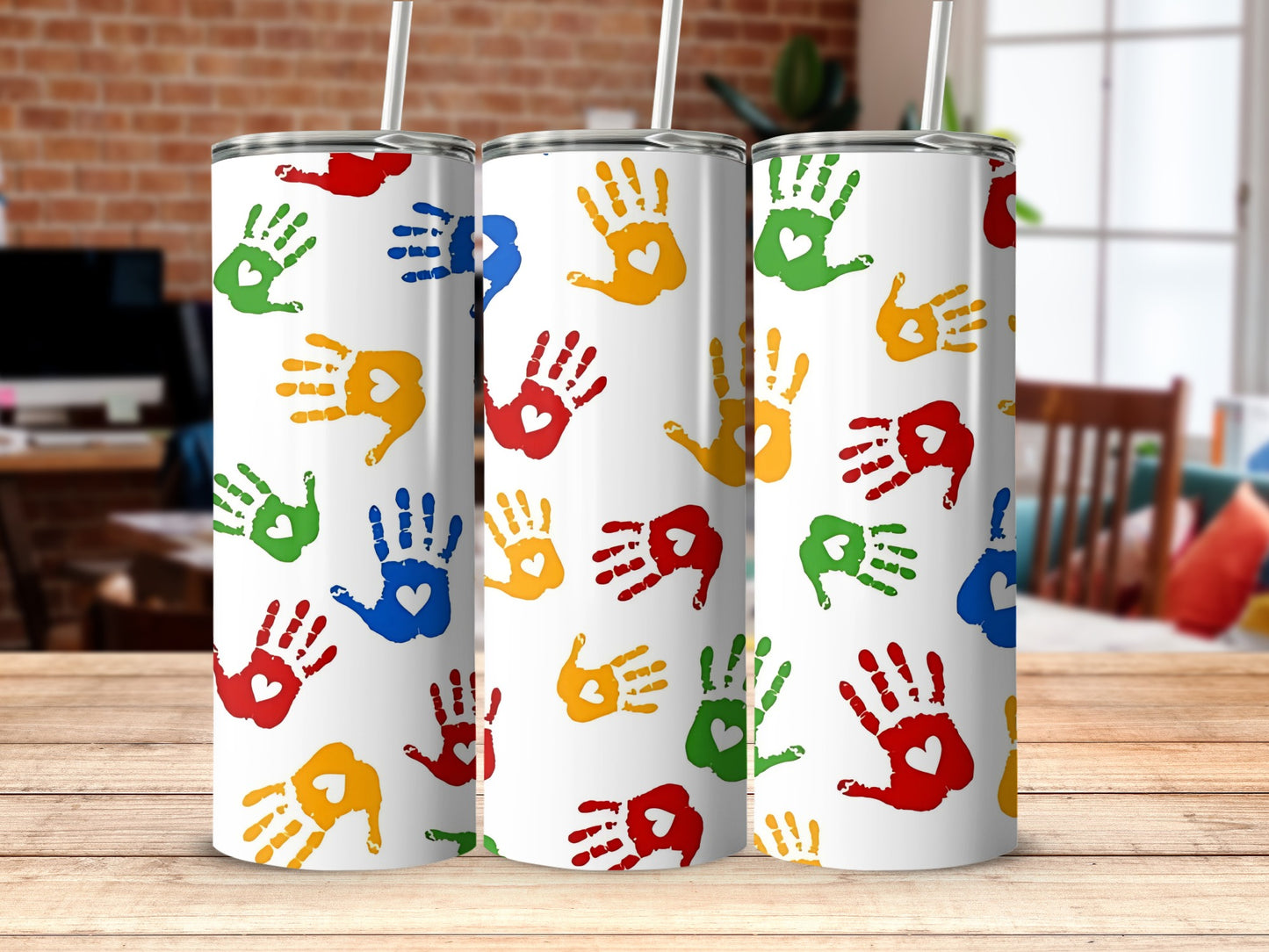 Colorful Handprint Design 20 oz Tumbler Cup