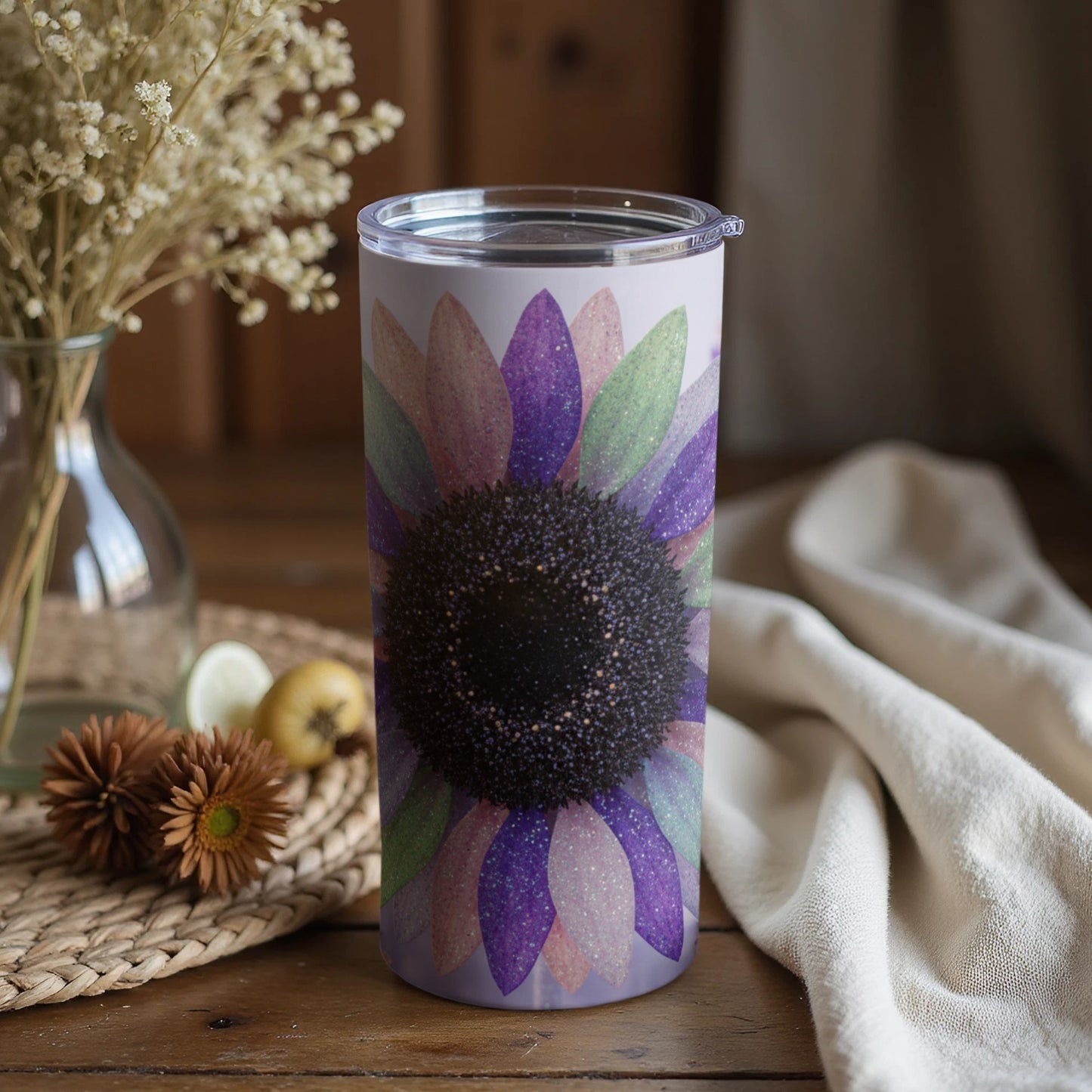 Colorful Sunflower Design Tumbler with Lid