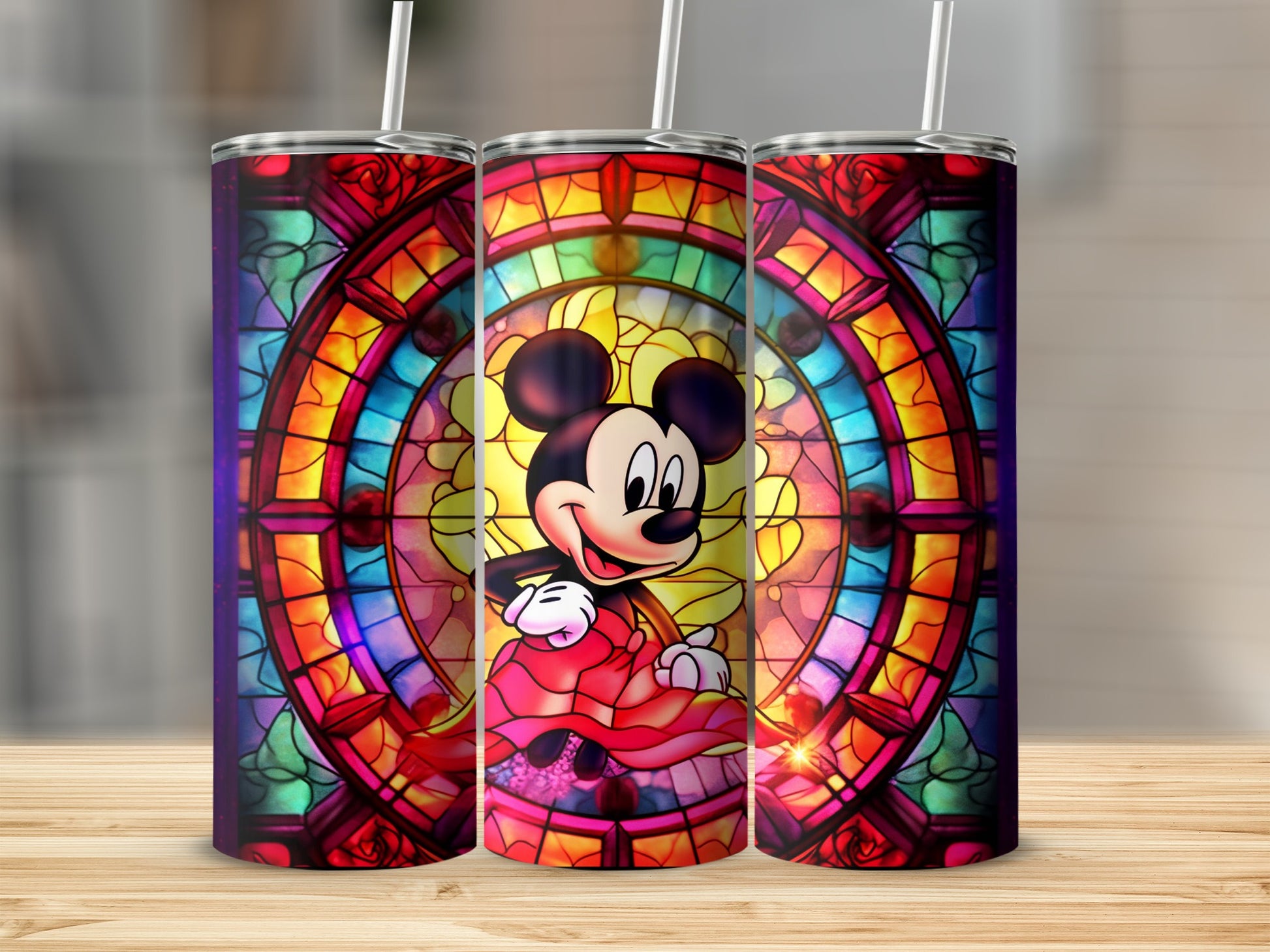 Stained Glass Mickey Mouse Tumbler with Straw