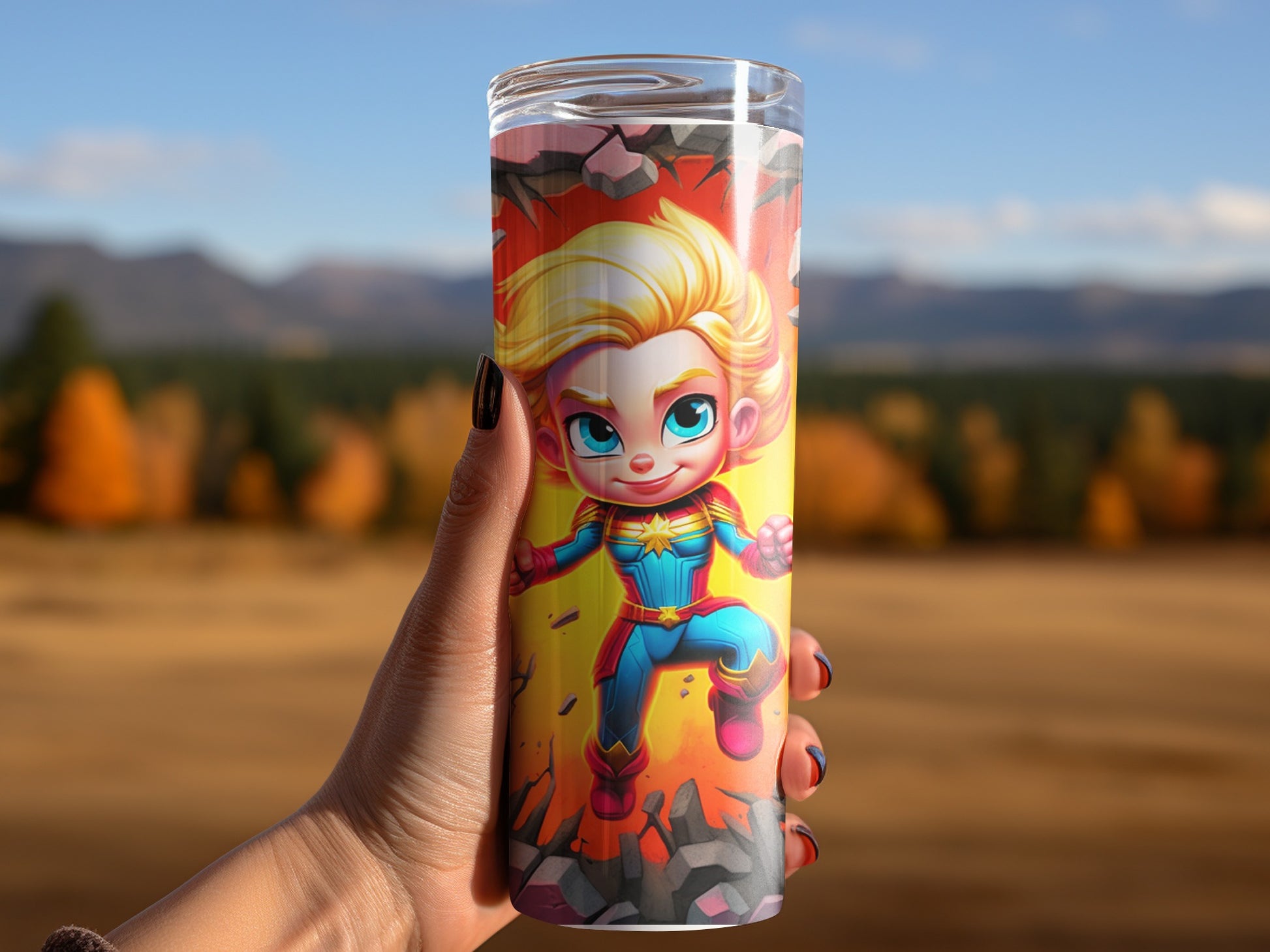 Vibrant superhero print tumbler perfect for all ages