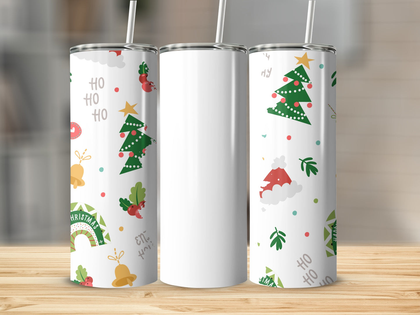 Festive Christmas Patterned Tumbler with Straw Flask