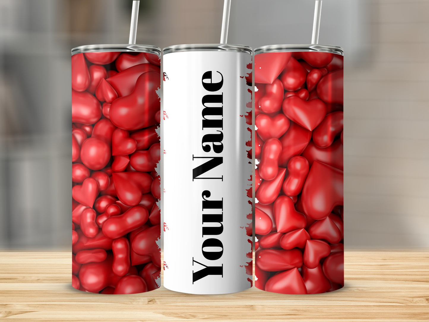 Custom Red Heart Design Tumbler with Straw Option