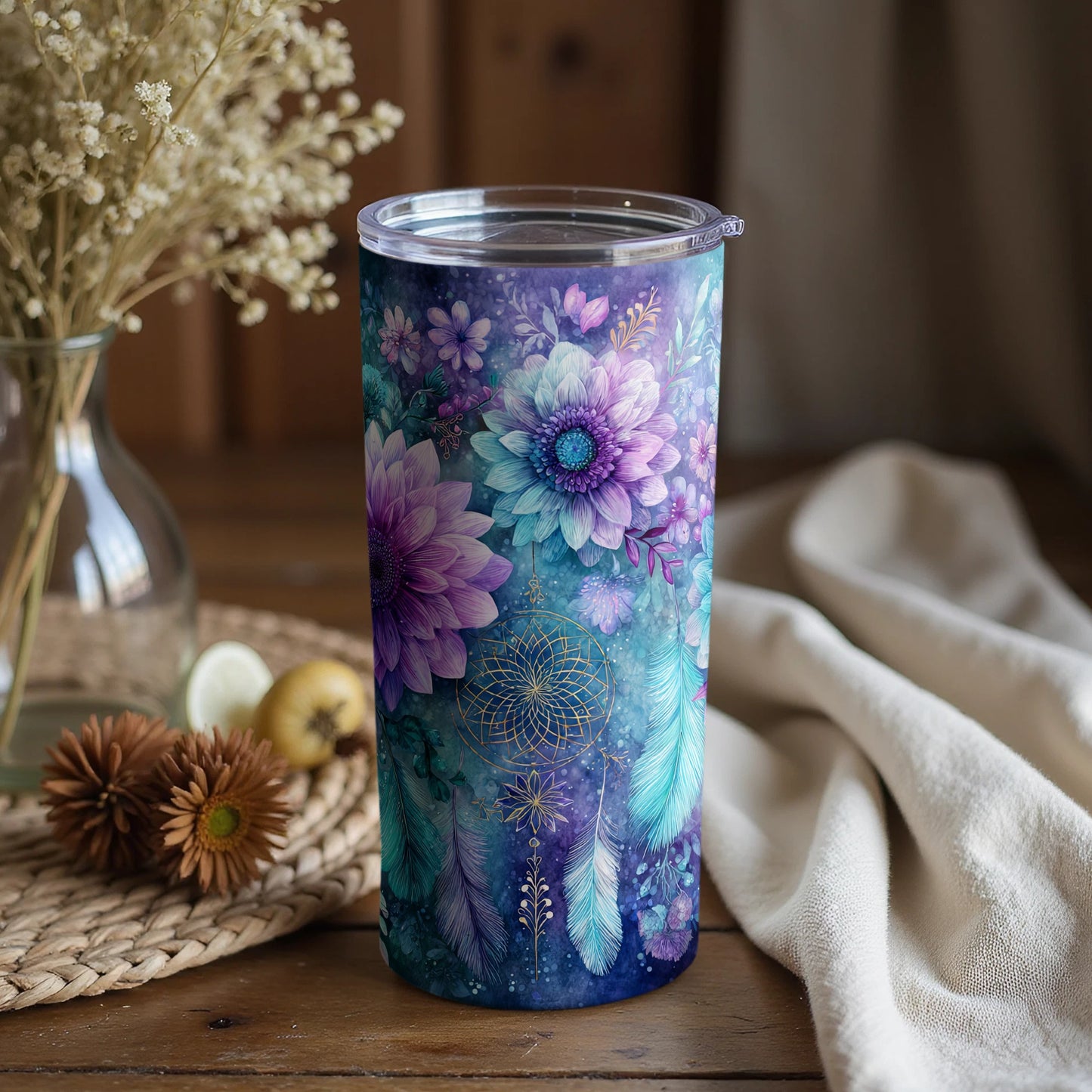 Vivid Floral Dreamcatcher Design Insulated Tumbler