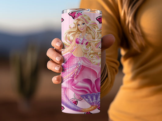 Pink Mermaid Princess Design Travel Tumbler