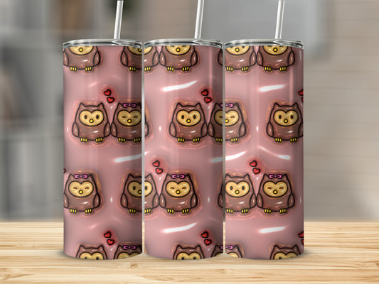 Adorable Owl Patterned Tumbler with Cute Pink Background