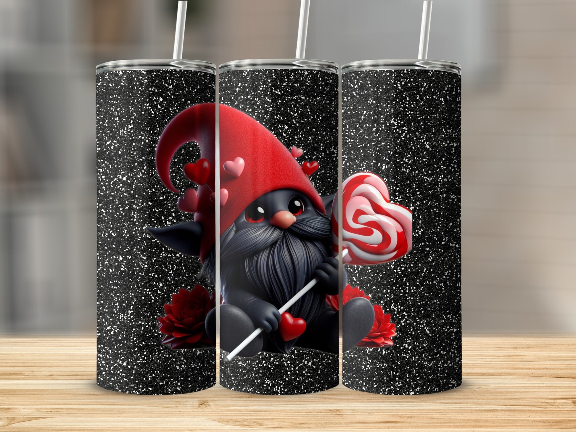 Cute Valentine Gnome with Lollipop Tumbler Cup