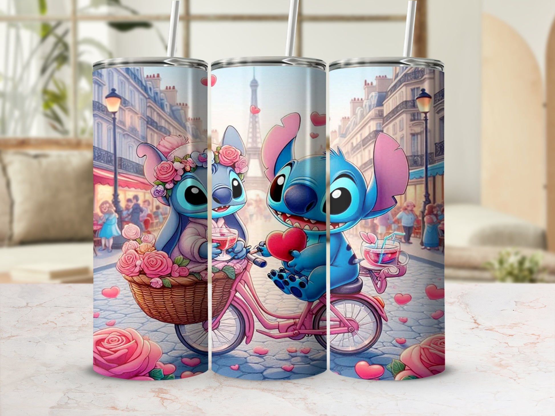 Stitch and Angel Parisian Love Stainless Steel Tumbler