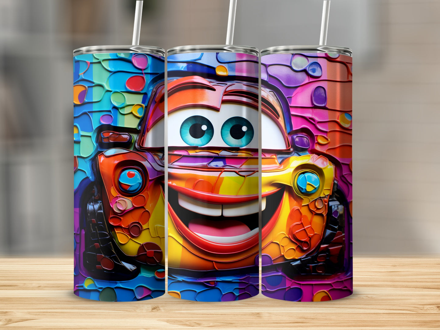Colorful Cartoon Car Character Design Tumbler