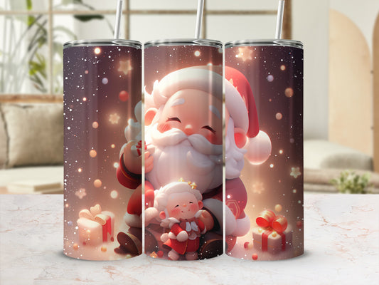 Cute Santa and Gifts Christmas Travel Mug with Straw