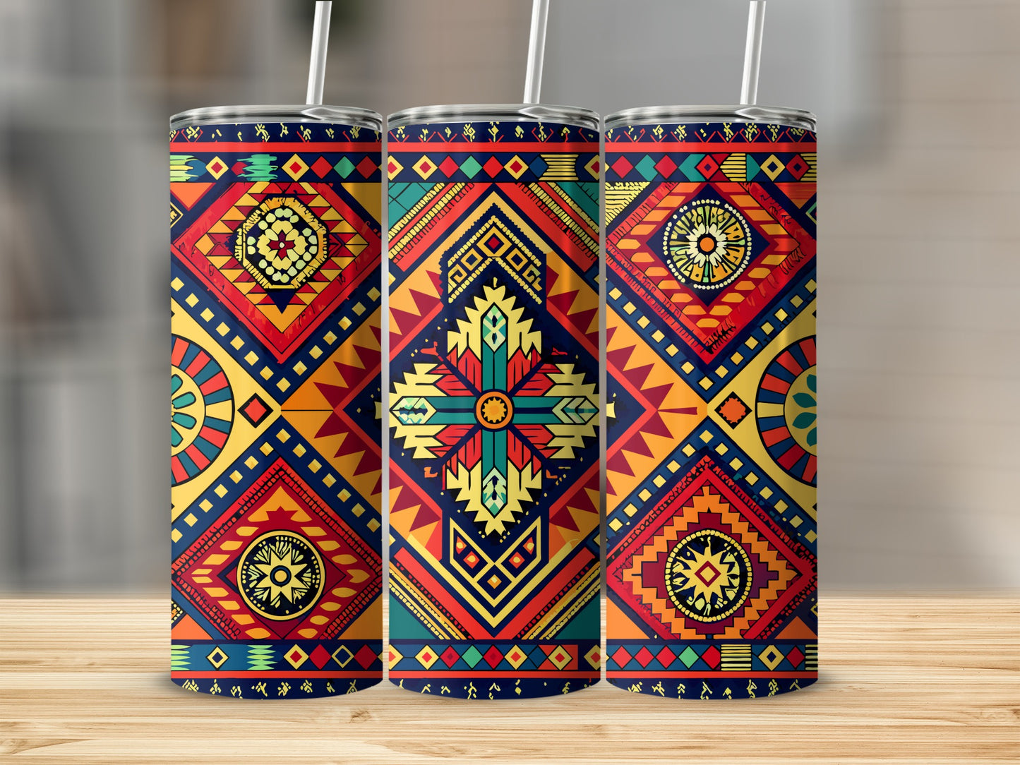 Colorful Geometric Pattern Travel Tumbler Product