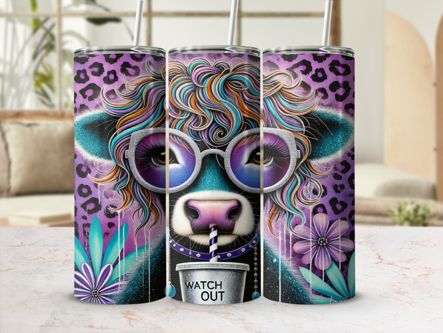 Colorful Cow with Glasses Watch Out Tumbler