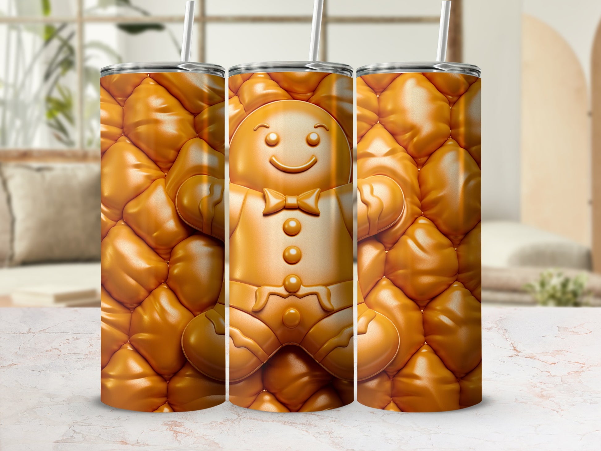 Cute Gingerbread Man Pattern Insulated Tumbler Cup