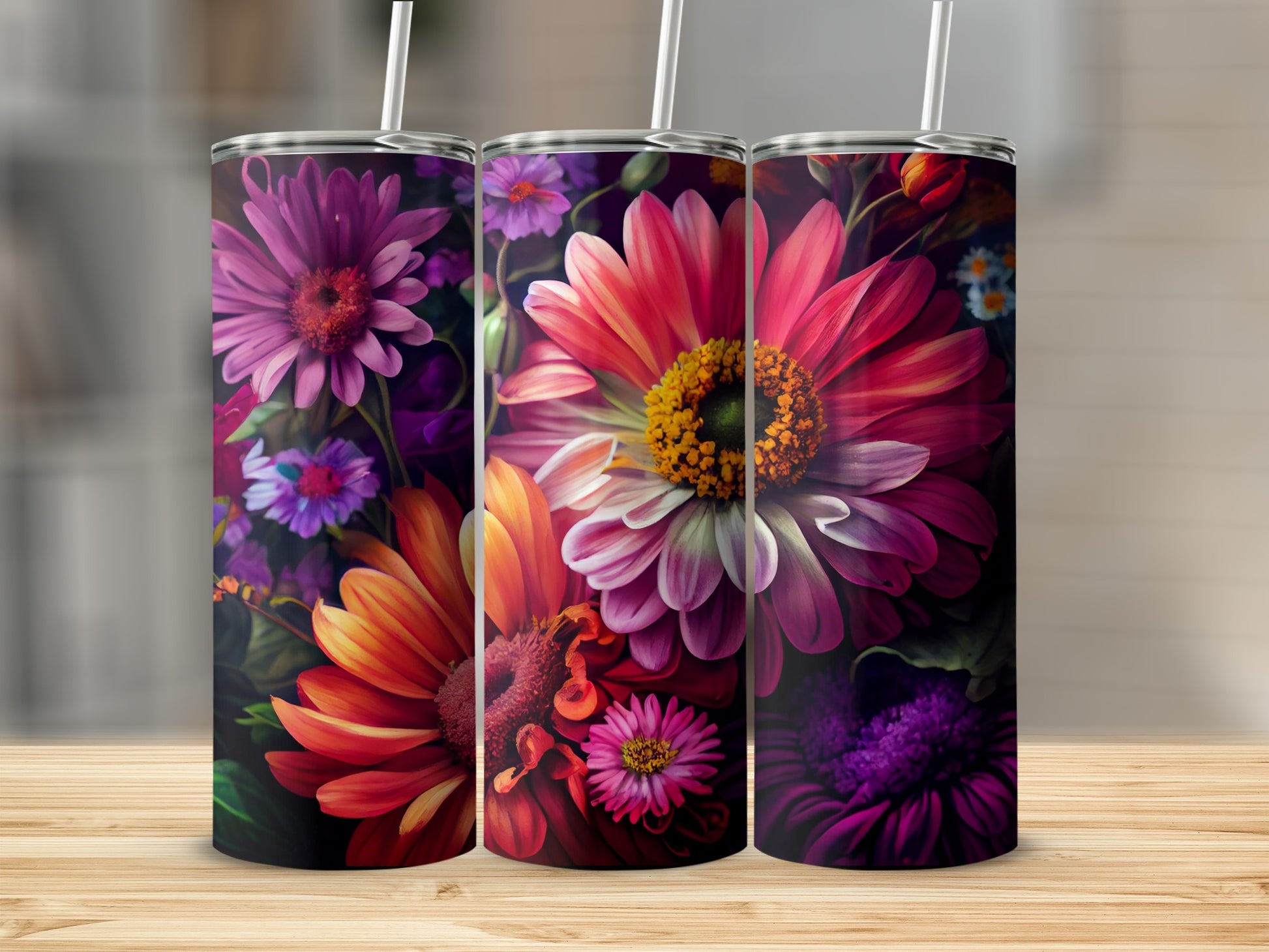 Vibrant Floral Pattern Skinny Tumbler Drinkware