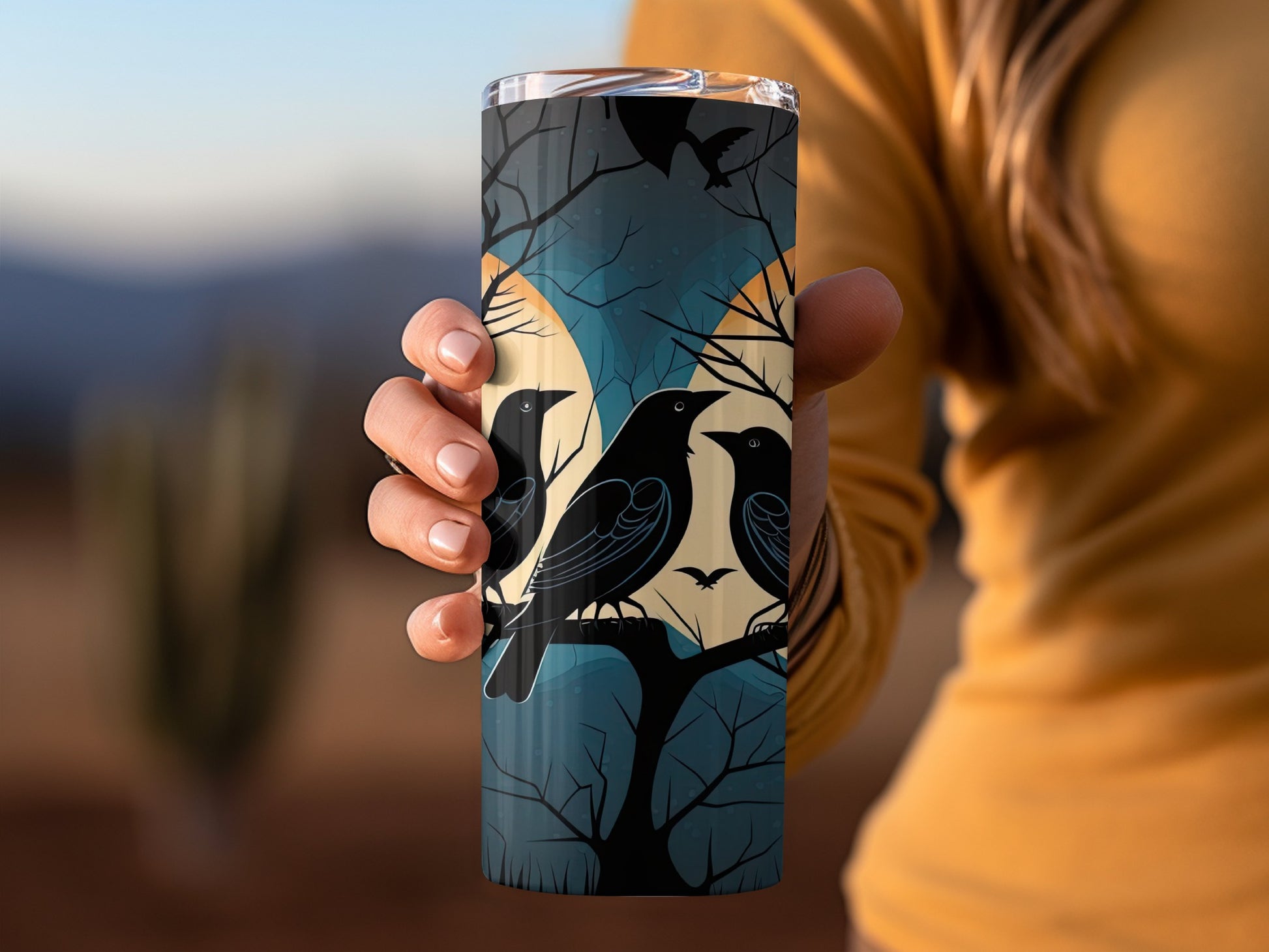 Elegant Crow Illustration Insulated Tumbler cup