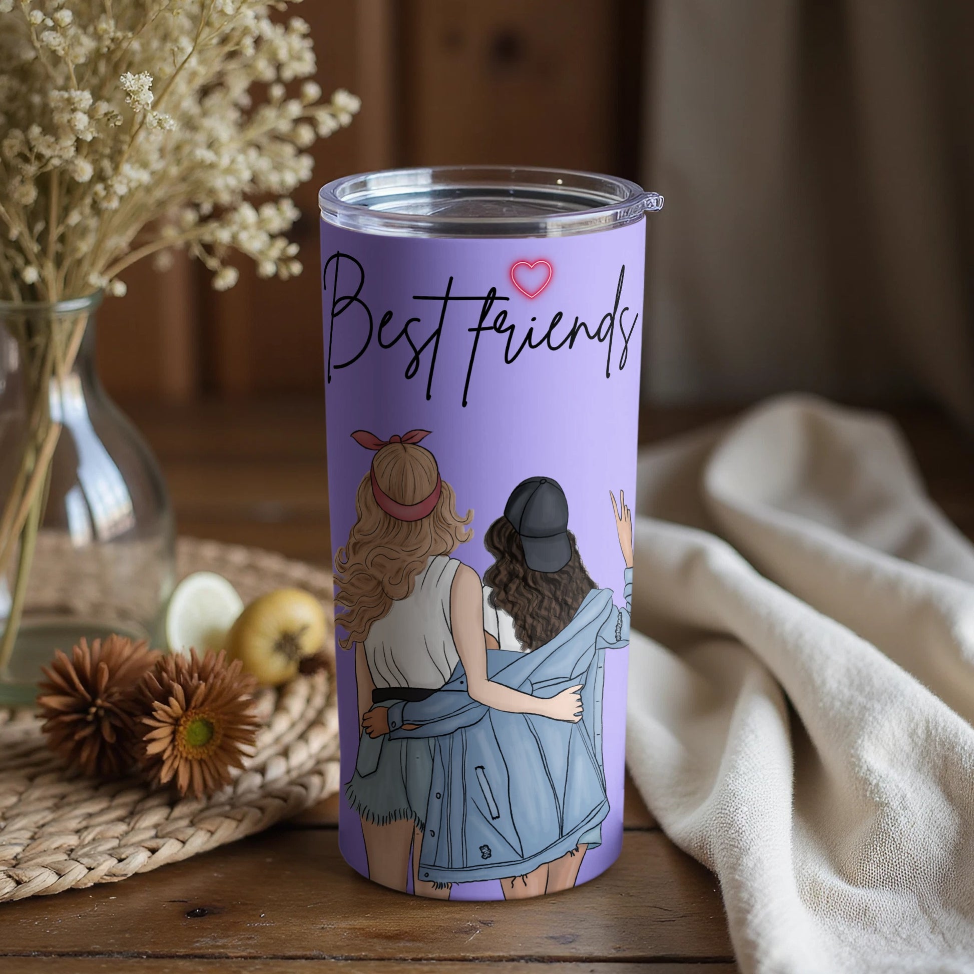 Best Friends Illustration Tumbler with Heart Logo Design