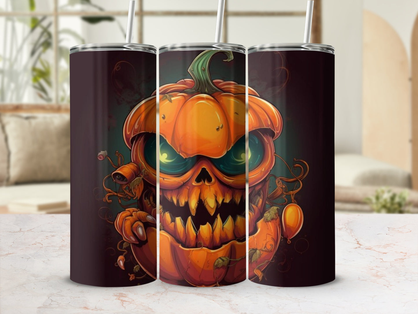 Spooky Halloween Pumpkin Face Tumbler Perfect for Parties
